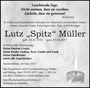 Traueranzeige von Lutz Müller von Mitteldeutsche Zeitung Aschersleben
