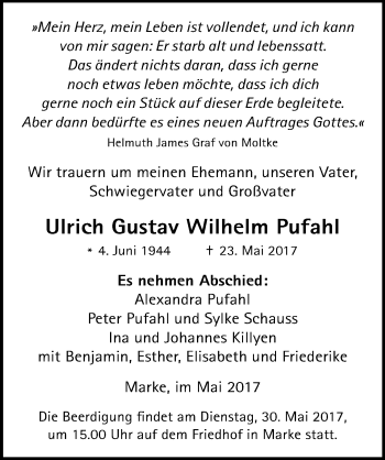 Traueranzeige von Ulrich Gustav Wilhelm Pufahl von Mitteldeutsche Zeitung Bitterfeld