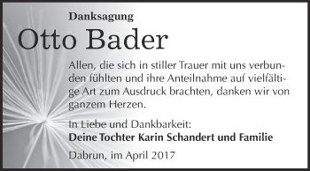 Traueranzeige von Otto Bader von WVG - Wochenspiegel Wittenberg