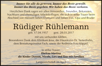 Traueranzeige von Rüdiger Rühlemann von Mitteldeutsche Zeitung Merseburg/Querfurt