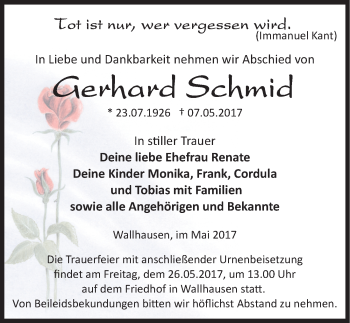 Traueranzeige von Gerhard Schmid von Mitteldeutsche Zeitung Sangerhausen