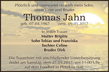 Traueranzeige von Thomas Jahn von Super Sonntag Bernburg