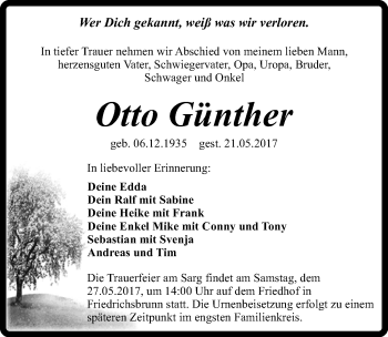 Traueranzeige von Otto Günther von Mitteldeutsche Zeitung Quedlinburg