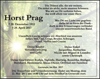 Traueranzeige von Horst Prag von Mitteldeutsche Zeitung Quedlinburg
