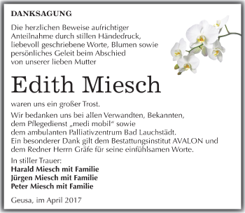Traueranzeige von Edith Miesch von Mitteldeutsche Zeitung Merseburg/Querfurt
