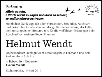 Traueranzeige von Helmut Wendt von Mitteldeutsche Zeitung Wittenberg