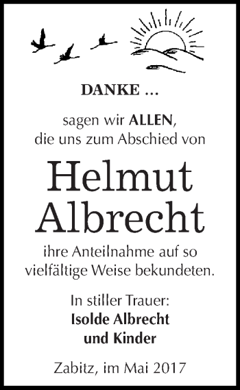 Traueranzeige von Helmut Albrecht von WVG - Wochenspiegel Dessau / Köthen