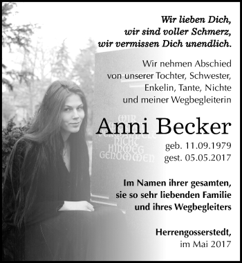 Traueranzeige von Anni Becker von Mitteldeutsche Zeitung Naumburg/Nebra