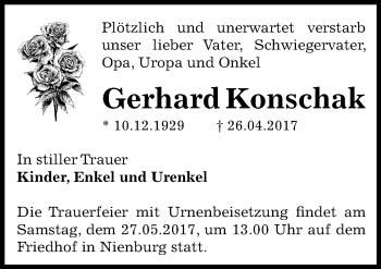 Traueranzeige von Gerhard Konschak von Mitteldeutsche Zeitung Bernburg
