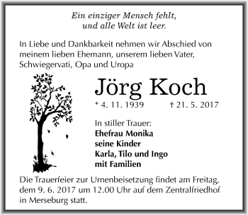 Traueranzeige von Jörg Koch von Mitteldeutsche Zeitung Merseburg/Querfurt