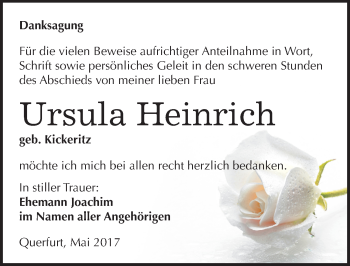Traueranzeige von Ursula Heinrich von Mitteldeutsche Zeitung Merseburg/Querfurt