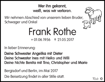 Traueranzeige von Frank Rothe von Super Sonntag Zeitz