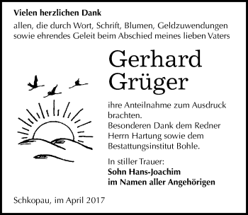 Traueranzeige von Gerhard Grüger von Mitteldeutsche Zeitung Merseburg/Querfurt