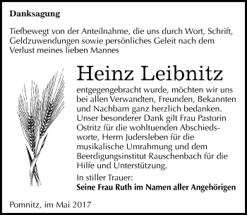 Traueranzeige von Heinz Leibnitz von Mitteldeutsche Zeitung Naumburg/Nebra