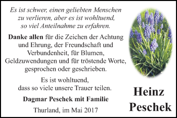 Traueranzeige von Heinz Peschek von WVG - Wochenspiegel Bitterfeld