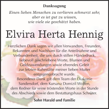 Traueranzeige von Elvira Herta Hennig von WVG - Wochenspiegel Bitterfeld