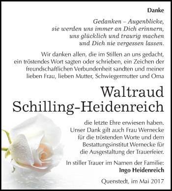 Traueranzeige von Waltraud Schilling-Heidenreich von Wochenspiegel Mansfelder Land