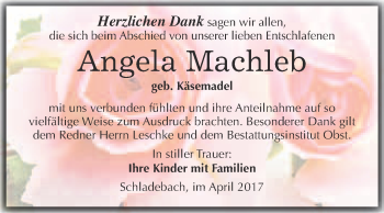 Traueranzeige von Angela Machleb von Super Sonntag Merseburg