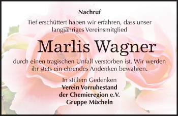 Traueranzeige von Marlis Wagner von Mitteldeutsche Zeitung Merseburg/Querfurt
