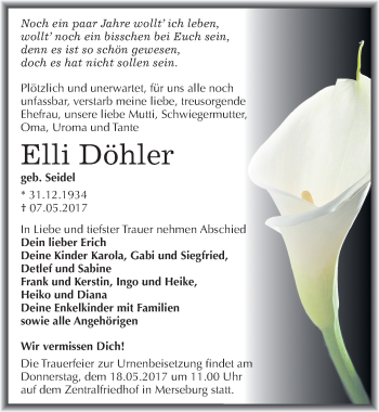 Traueranzeige von Elli Döhler von Mitteldeutsche Zeitung Merseburg/Querfurt