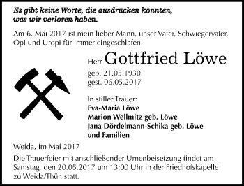 Traueranzeige von Gottfried Löwe von Mitteldeutsche Zeitung Sangerhausen