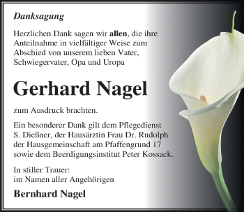 Traueranzeige von Gerhard Nagel von Mitteldeutsche Zeitung Dessau-Roßlau