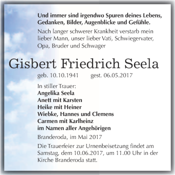 Traueranzeige von Gisbert Friedrich Seela von WVG - Wochenspiegel Merseburg