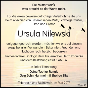 Traueranzeige von Ursula Nilewski von Super Sonntag Zeitz