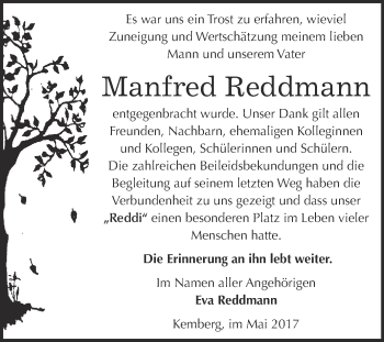 Traueranzeige von Manfred Reddmann von Super Sonntag Wittenberg