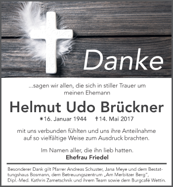 Traueranzeige von Helmut Udo Brückner von Mitteldeutsche Zeitung Halle/Saalkreis