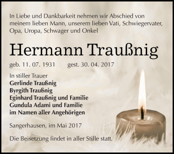 Traueranzeige von Hermann Traußnig von Super Sonntag SGH Mansf. Land