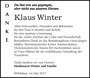 Traueranzeige von Klaus Winter von Mitteldeutsche Zeitung Aschersleben