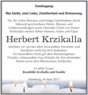 Traueranzeige von Herbert Krzikalla von Mitteldeutsche Zeitung Bernburg