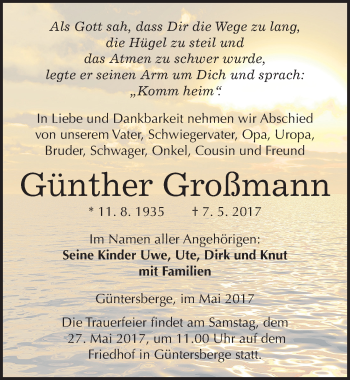 Traueranzeige von Günther Großmann von Mitteldeutsche Zeitung Quedlinburg