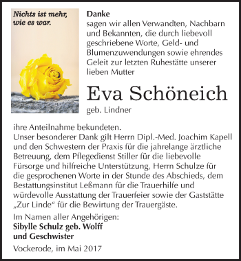 Traueranzeige von Eva Schöneich von Mitteldeutsche Zeitung Wittenberg