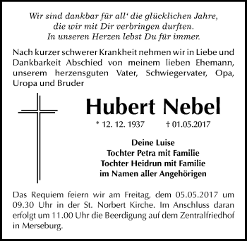 Traueranzeige von Hubert Nebel von Mitteldeutsche Zeitung Merseburg/Querfurt