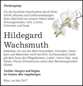 Traueranzeige von Hildegard Wachsmuth von Mitteldeutsche Zeitung Bitterfeld