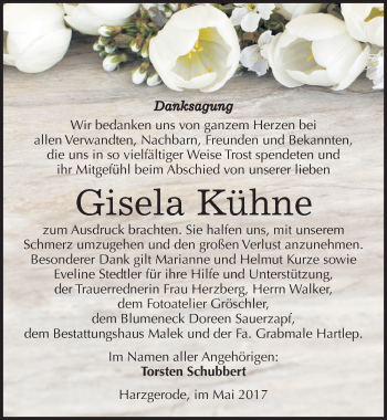 Traueranzeige von Gisela Kühne von Mitteldeutsche Zeitung Quedlinburg