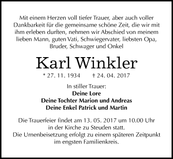 Traueranzeige von Karl Winkler von Mitteldeutsche Zeitung Halle/Saalkreis