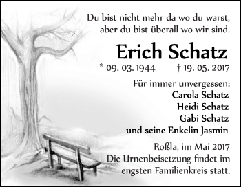 Traueranzeige von Erich Schatz von WVG - Wochenspiegel SGH