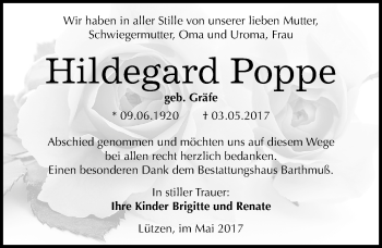 Traueranzeige von Hildegard Poppe von Mitteldeutsche Zeitung Weißenfels