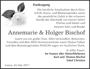 Traueranzeige von Annemarie und Holger Bischof von WVG - Wochenspiegel Merseburg