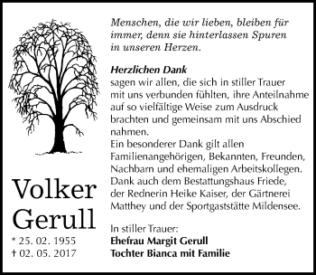 Traueranzeige von Volker Gerull von Mitteldeutsche Zeitung Dessau-Roßlau
