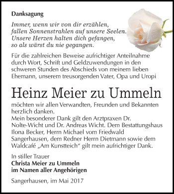 Traueranzeige von Heinz  Meier zu Ummeln von Super Sonntag SGH Mansf. Land