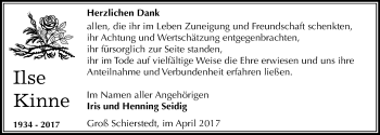 Traueranzeige von Ilse Kinne von Mitteldeutsche Zeitung Aschersleben
