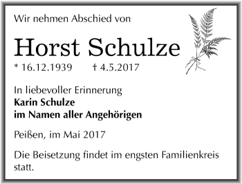 Traueranzeige von Horst Schulze von Mitteldeutsche Zeitung Halle/Saalkreis