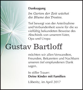 Traueranzeige von Gustav Bartloff von Mitteldeutsche Zeitung Bitterfeld