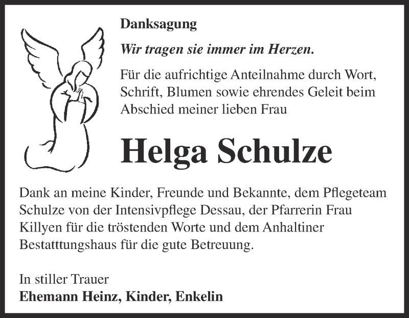  Traueranzeige für Helga Schulze vom 06.05.2017 aus WVG - Wochenspiegel Dessau / Köthen