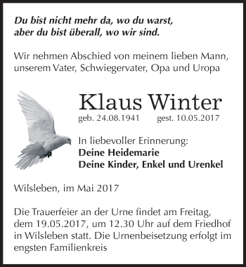 Traueranzeige von Klaus Winter von Mitteldeutsche Zeitung Aschersleben