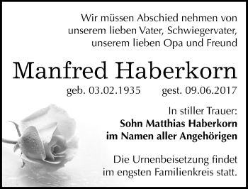 Traueranzeige von Manfred Haberkorn von Mitteldeutsche Zeitung Halle/Saalkreis